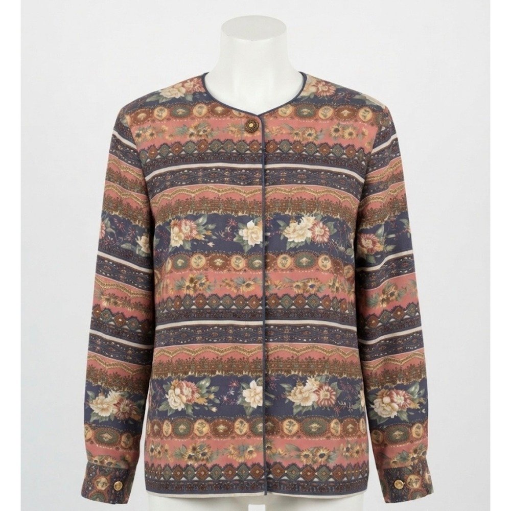 Vintage 90s Bora Bora Floral Print Button Front Blouse Top Size M Grandmacore